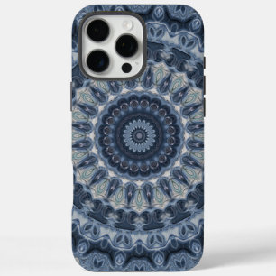 Coques iPhone 16 Pro Max Conception de motif mandala bleu et argenté