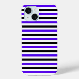 Coque Pour iPhone 15 Conception de rayures blanches noires et bleues