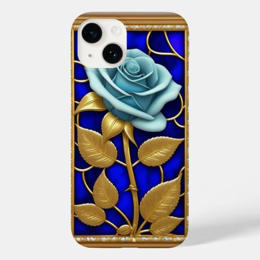 Coques Case-Mate iPhone Conception de Rose Bleue en Verre Cathédrale (Verso)