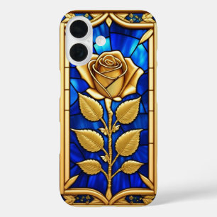 Coques iPhone 16 Conception de Rose Dorée en Verre Coloré