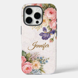 Coques iPhone 16 Pro Conception de rose florale personnalisée vintage r