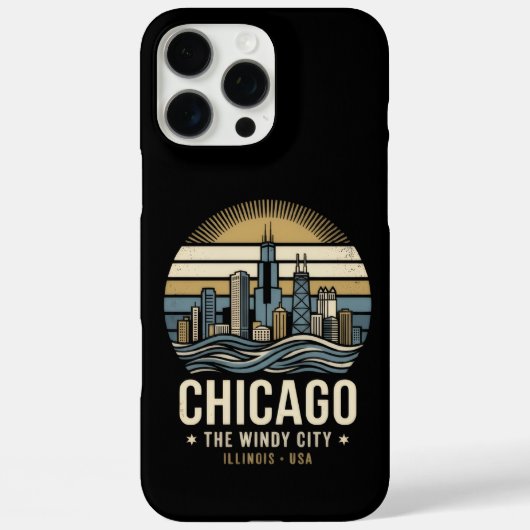 Coques Case-Mate iPhone Conception de voyage rétro de la skyline de Chicag (Verso)