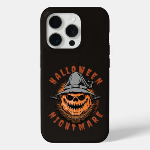Coque iPhone 15 Pro Conception d'épouvantail de citrouille d'Halloween