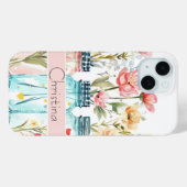 Coques Case-Mate iPhone Conception des fleurs de printemps avec nom (Verso (horizontal))