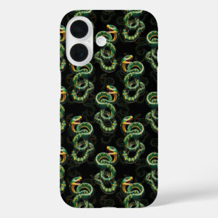 Coques iPhone 16 Conception du Motif de serpent Arrière - plan noir
