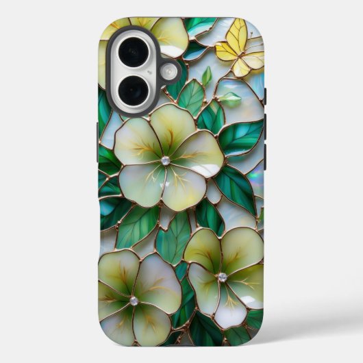 Coques Case-Mate iPhone Conception en verre floral doux jaune et vert (Verso)