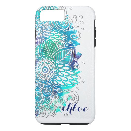 Coques Case-Mate iPhone Conception florale bleue et turquoise de zen de (Dos)