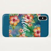 Coques Case-Mate iPhone Conception florale d'aquarelle tropicale Aloha Hib (Dos (Horizontal))