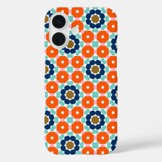Coques iPhone 16 Conception florale géométrique rétro