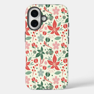 Coques iPhone 16 Conception florale lumineuse avec feuilles vertes