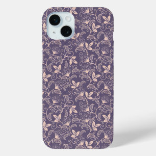 Coque iPhone 15 Mini Conception florale vintage avec des vignes tourbil