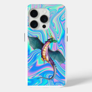 Coque iPhone 15 Pro Conception holographique de dragon néon