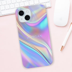 Coque Pour iPhone 15 Conception iridescente, nom de texte blanc élégant