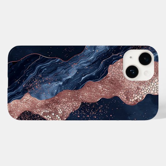 Coques Case-Mate iPhone Conception marbrée or marine Abstraite et Rose (Verso (horizontal))