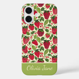 Coques iPhone 16 Conception mignonne de fraise avec nom personnalis