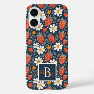 Coques iPhone 16 Conception mignonne de fraise avec nom personnalis
