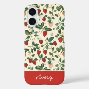Coques iPhone 16 Conception mignonne de fraise avec nom personnalis