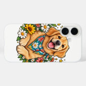 Coques Case-Mate iPhone Conception numérique de Golden Retriever floral mi (Verso (horizontal))