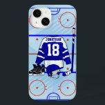 Coque Pour iPhone 14 Conception personnalisée de hockey sur glace<br><div class="desc">Nous pouvons créer ce design dans n'importe quel jeu de couleurs, il suffit de nous contacter AVANT d'acheter via le lien demander au concepteur pour discuter des changements que vous avez besoin. Excellent design pour tous les joueurs ou fans de hockey, avec un maillot de hockey sur glace, bâton de...</div>