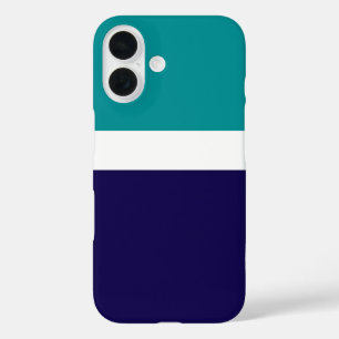 Coques iPhone 16 Conception turquoise de blocs de couleur bleu blan