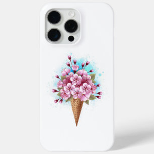 Coque iPhone 15 Pro Max Cône rose Sakura crème glacée gaufre