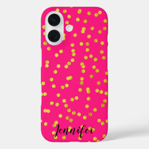 Coques iPhone 16 Confetti à l'huile rose et or chaud