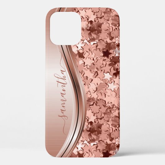 Coques Case-Mate iPhone Confetti Stars Rose Gold Nom manuscrit métal (Verso)