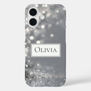 Coques iPhone 16 Confettis Argentés qui Tombent sur Fond Gris