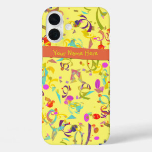 iPhone 16 Plus Case Confettis Colorés Lancés sur Fond Jaune