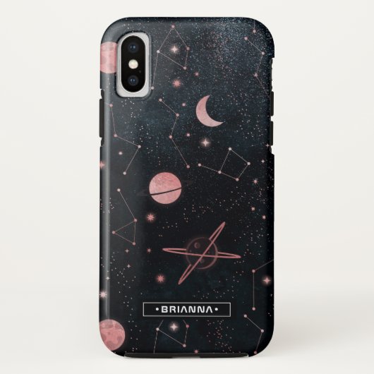 Coques Case-Mate iPhone Constellations en or rose | Monogramme de l'espace (Dos)