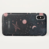 Coques Case-Mate iPhone Constellations roses en or | Monogramme spatial (Dos (Horizontal))