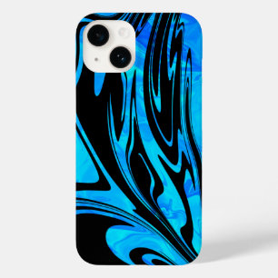 Coque Pour iPhone 14 Cool Aqua et Black Liquid Wave