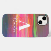 Coques Case-Mate iPhone Cool Art Abstrait Nom du monogramme Rose chaud (Verso (horizontal))