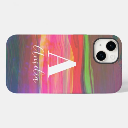 Coques Case-Mate iPhone Cool Art Abstrait Nom du monogramme Rose chaud (Verso (horizontal))