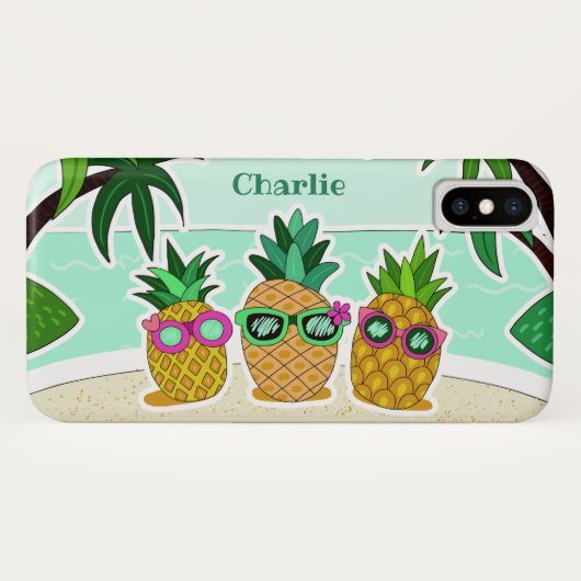 Coques Case-Mate iPhone Cool Beach Pineapps personnalisés nom de téléphone (Dos (Horizontal))