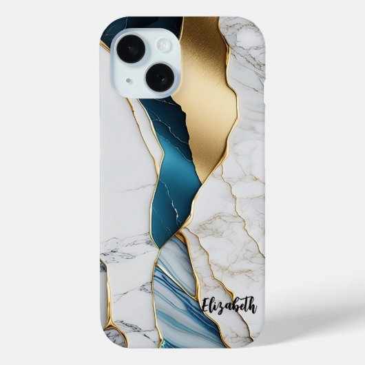 Coques Case-Mate iPhone Cool Blanc Turquoise Marbre Pierre Or (Verso)