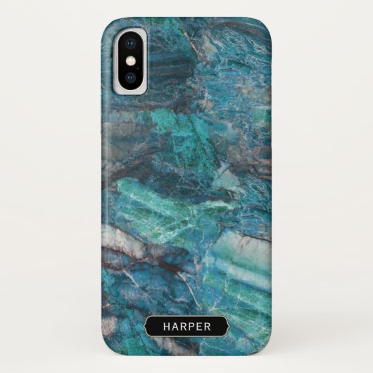 Coques Case-Mate iPhone Cool Bleu Abstrait Motif en marbre avec nom (Dos)