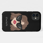 Coques Case-Mate iPhone Cool Brunette avec lunettes Noir Nom personnalisé (Dos (Horizontal))