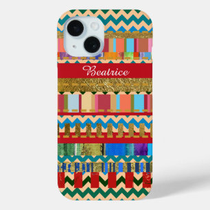 Coque Pour iPhone 15 Cool Colorée Grilles Nom du Motif