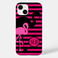 Cool Flamant rose noir et rose rayures Monogramme