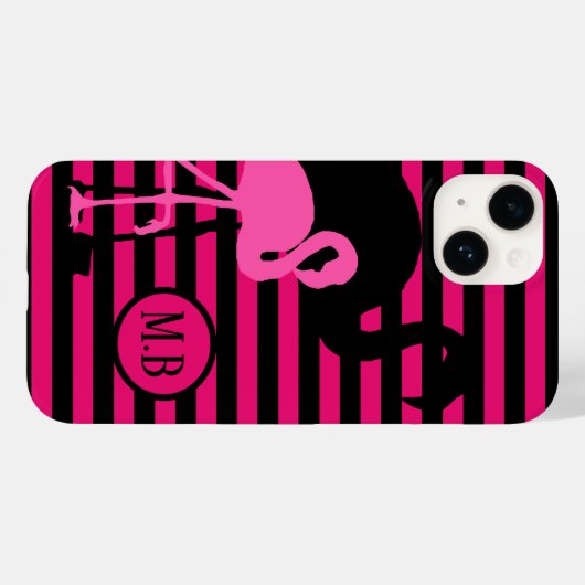 Coques Case-Mate iPhone Cool Flamant rose noir et rose rayures Monogramme (Verso (horizontal))