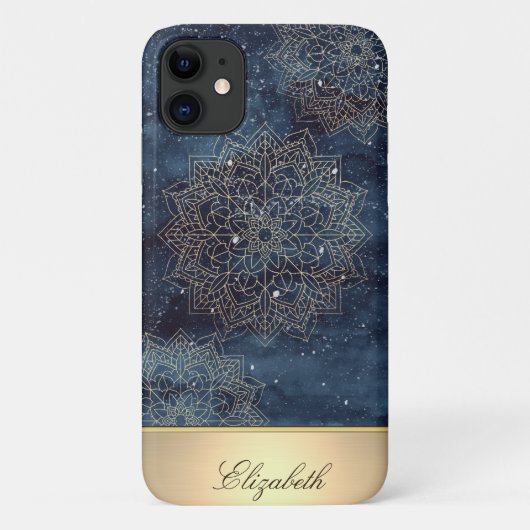 Coques Case-Mate iPhone Cool Gold Floral Mandala, bleu marine (Dos)