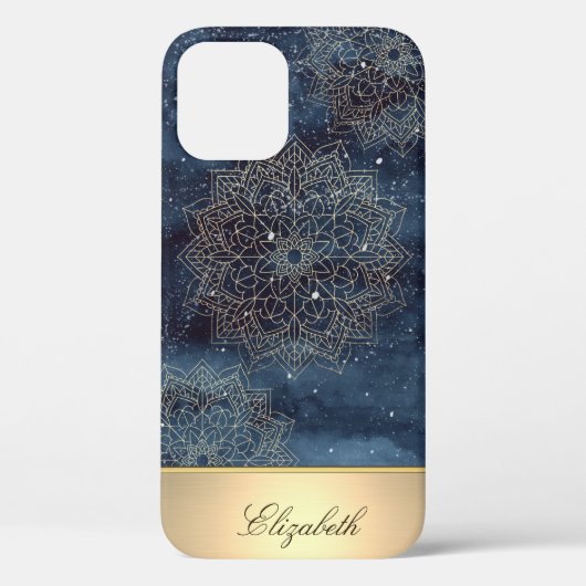 Coques Case-Mate iPhone Cool Gold Floral Mandala, bleu marine (Verso)