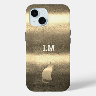 Coque Pour iPhone 15 Cool Gold Look Chat Monogrammes Initiales