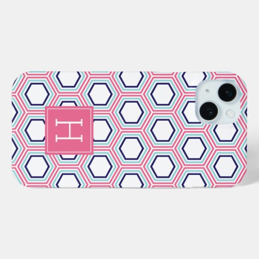 Coques Case-Mate iPhone Cool Honeypeb Motif et Monogramme rose (Verso (horizontal))