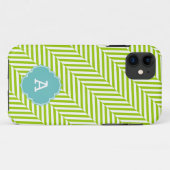 Coques Case-Mate iPhone COOL monogramme herringbone motif chaux turquoise (Dos (Horizontal))