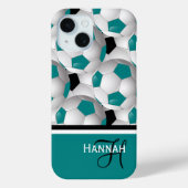 Coques Case-Mate iPhone Cool Monogramme Turquoise Black Soccer Ball Motif (Verso)