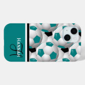 Coques Case-Mate iPhone Cool Monogramme Turquoise Black Soccer Ball Motif (Verso (horizontal))