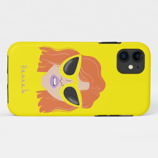 Coques Case-Mate iPhone Cool Redhead with Glasses Yellow Custom Name (Dos (Horizontal))