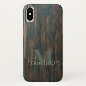 Coques Case-Mate iPhone Cool rustique en bois foncé Monogramme Nom initial (Dos)